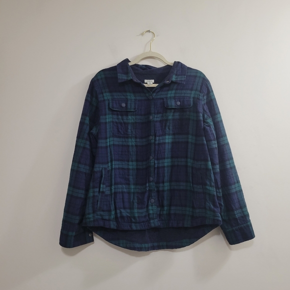 L.L. Bean green blue plaid shacket shirt jacket MP - Picture 1 of 4